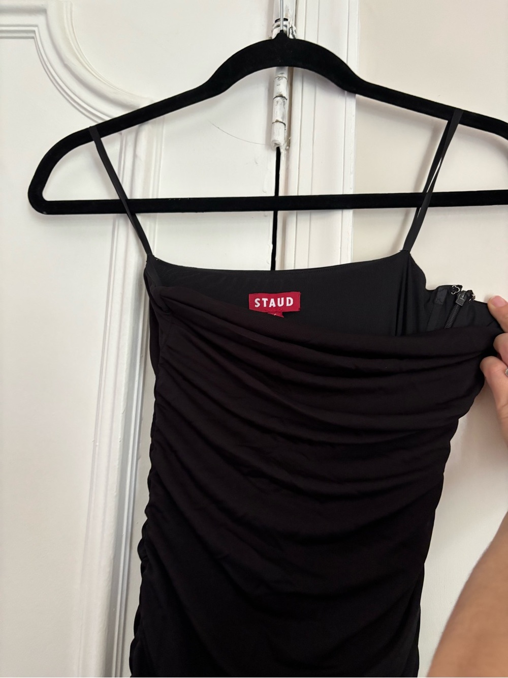 STAUD Black Ruched Jersey Top with Sheer Navy Organza Maxi Skirt - Picture 9 of 12
